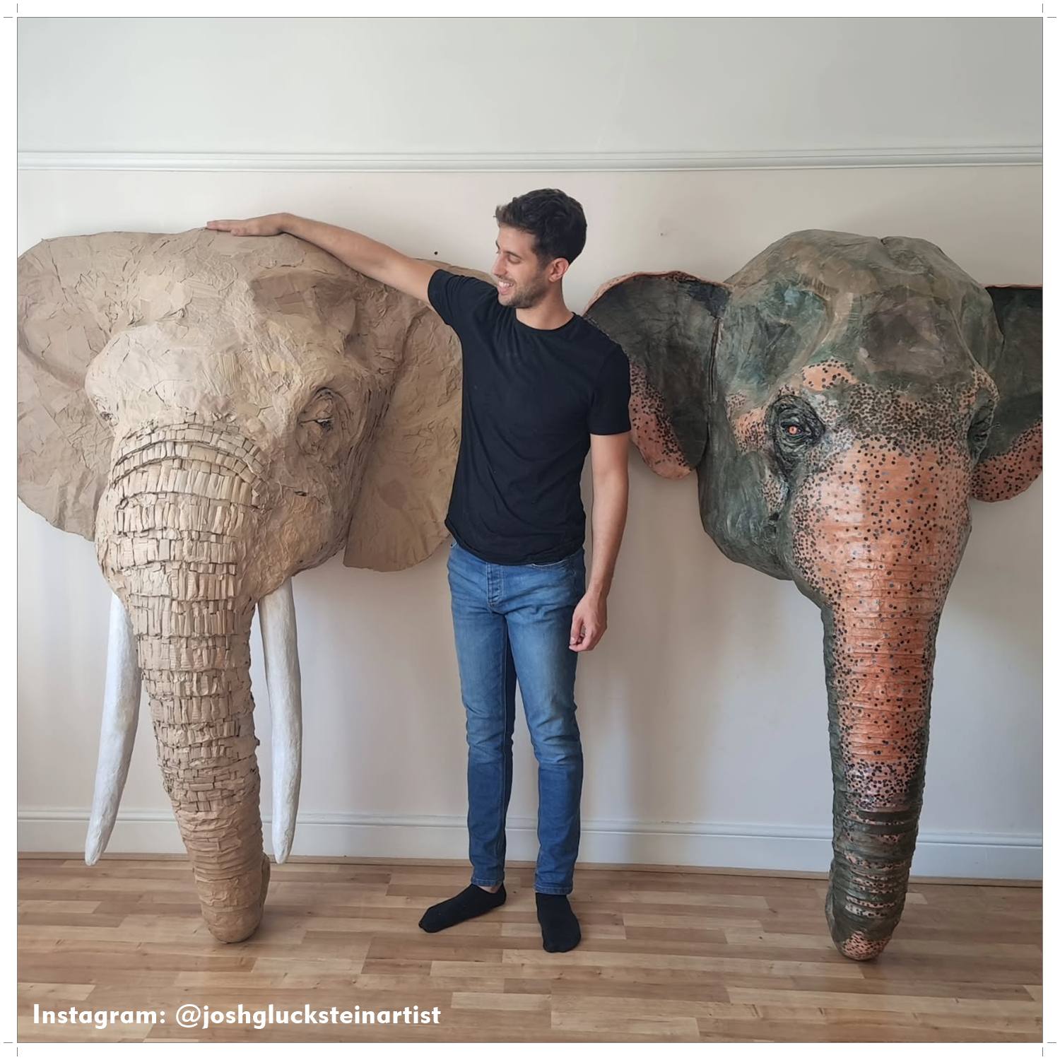 Josh Gluckstein cardboard elephant sculpture life-size